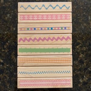 8 RUBBER STAMPS 🌸Wood Mounted Ink Pad Stamps BORDERS Card Making & Scrapbooks